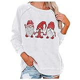 Weihnachten Tshirts Damen Tops Langarmshirts Schwarz Pullover Casual Streetwear Sweatshirt für Outdoor Urlaub Kostüme, Xmas33#weiß, 42
