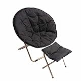 XBD Startseite Lehnstuhl Freizeit-Set mit Fußbank Metall Moon Chair beweglicher Faltbarer Stuhl (Color : Black)