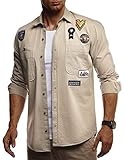 Leif Nelson Herren Hemd Freizeithemd T-Shirt Langarm 100% Baumwolle Männer Langarmshirt Oversize Jeanshemd Jungen Basic Shirt Kurzarmshirt Jeansjacke Sommerhemd LN3845 Beige Larg