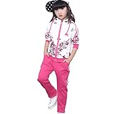 Free Fisher Mädchen 2tlg Bekleidungsset Jacke + Hose, Pink Blume, Gr.122/128(Herstellgrße: 130)