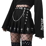 Damen Gothic Plissee Miniröcke Hohe Taille Kurze A-Linie Flare Rock Kleid mit Taschen für Punk Gothic Girls (Z13, S)