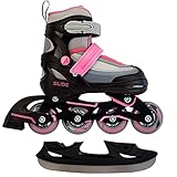 AMIGO Slide 2in1 Inline-Skates/Schlittschuhe - Inliner Rollen für Kinder und Mädchen - Skates mit Einstellbarer Größe - Schwarz/Rosa - 34-37