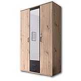 Stella Trading CHICAGO Eleganter Kleiderschrank mit viel Stauraum - Vielseitiger Drehtürenschrank in Artisan Eiche Optik und Absetzungen in Anthrazit - 120 x 197 x 54 cm (B/H/T)