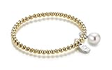 YoungDiamondFashion YDF Spheric-Pearl Kugelarmband flexibel 4 mm Länge 19 cm 925 Sterlingsilber gelbvergoldet echter Diamant 0,01 Carat und echte Süßwasserp