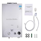Frifer 20KW/10L Propangas-Warmwasserbereiter, LPG, Tankloser Warmwasserbereiter Zur Wandmontage,IPX4 Wasserdicht, LCD-Temperaturanzeige, Mit Duschkopf, Für Camping, Wohnmobil, Wohnwagen,Bar,Kü