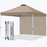 MasterCanopy Pop-up-Überdachungszelt Faltpavillon mit 1 Seitenwand Outdoor Baldachin Einfache Einrichtung, 3 x 3 m, Khak