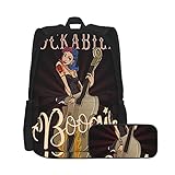 SDBUYW-ZQ Schulrucksack,Charakter Rockabilly Boogie Vintage Of Pinup Rock，Büchertaschen für Kinder Teens College-Studenten und Federmäppchen zweiteilige S
