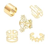 Generic SataanReaper Presents Gold Finish C/Z-Blumen-Design Fünf Ringe Alle Finger-Ring-Combo Modeschmuck Für Frauen #SR-637