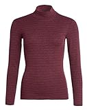 Conta Thermo Langarm Shirt mit Stehkragen, geringeltes Damenshirt mit natürlicher Baumwolle, wärmeisolierende Unterwäsche, Damenbekleidung, Bordeaux Geringelt, Größe: 42/L