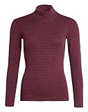 Conta Thermo Langarm Shirt mit Stehkragen, geringeltes Damenshirt mit natürlicher Baumwolle, wärmeisolierende Unterwäsche, Damenbekleidung, Bordeaux Geringelt, Größe: 42/L