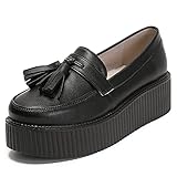 RoseG Damen Loafers Flache Plateauschuhe Gote Punk Creepers Schuhe Schwarz Leder Size40