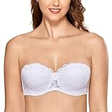 DELIMIRA Damen Trägerloser BH - Bügel und wattierter Geformte Cups mit Spitze Weiss. 75E
