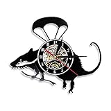 RFTGH Maus Wanduhr Fliegende Hubschrauber Maus Vinyl Schallplatte Uhr Wandkunst süße Fallschirmjäger Maus Dekoration Wandbehang Uhr Heimtex