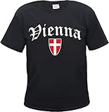 Vienna Herren T-Shirt - Altdeutsch mit Wappen - Tee Shirt Wien Schwarz L