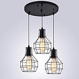 ZCYY Industrielle Vintage Deckenlampe Pendelleuchten Retro Industrieller Kronleuchter Innenbeleuchtung Geometrischer Metallkäfig Lampenschirm Licht mit E27 Fassung für Flur Schlafzimmer (3 x E27)