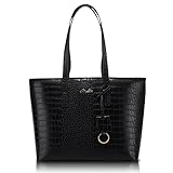 Cleo Amore Krokodilleder Handtasche Damen Shopper Tasche Leder Gross Schultertasche Henkeltasche Umhängetasche Schw