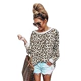 Tookang Damen Crew Hals Aus Der Schulter Langarm-Oberteil Leopard T-Shirt Mode Damen Bluse Jumper Leopard-Druck L