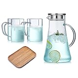 Karaffe Einfachheit 2000ml Kaltwasserkrugglas Hitzebeständig Mit Tasse Fachsäfte Eisweinbecher Milch Tee Home 14. 3x25 cm. CHENGYI (Color : 6pc)