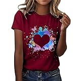 Damen Loose bedrucktes T-Shirt Kurzarm T-Shirt O-Ausschnitt Top Shirt,Mode lässiges Oberteil Plus-Size-Shirt bedrucktes T-Shirt Blouse mit Rundhalsausschnitt Leinenhemd Eay