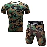 Shirts Shorts Herren Sommer Rundhals Brief Spleißen Kurzarm Herren Shirt Stretch Camouflage Druck Herren Set Sport Workout Schwimmen Herren Strand S