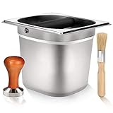 RUAMMER Kaffee Abschlagbehälter-Kaffee Tamper- abklopfbehälter für siebträger mit Klopfbox und Tamper, Abklopfbehälter Set für Kaffeeliebhaber und Barista zubehö