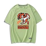 Monster Hunter T-Shirt,Spiel Mh 3D Gedruckt Solid 100% Baumwolle Short Sleeve Für Game-Fans Unisex Jugendliche Grün L