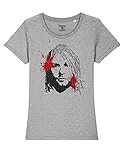 Damen-T-Shirt Kurt Cobain Face Grunge Music Rock Musik Nirvana Lyrics T-Shirt Girl, Grizzed Grey, Larg