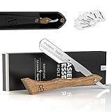 Anthony Brown® Rasiermesser Holz in Schwarz oder Silber - einzigartiger Klingenkopf für mehr Präzision - mit Wechselklingen und Etui - Rasiermesser S