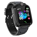 Kinder GPS Intelligente Uhr Wasserdicht, Smartwatch GPS Tracker mit Kinder SOS Handy Touchscreen Spiel Kamera Voice Chat Wecker für Jungen Mädchen Student Geschenk (S12 GPS Schwarz)