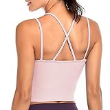 Cici Five Damen-Sport-BH mit Trägern, sexy, überkreuzter Rücken, atmungsaktiv, lang, bauchfrei, Yoga-Weste mit abnehmbaren Pads - Pink - Larg