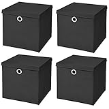 StickandShine 4er Set Schwarz Faltbox 28 x 28 x 28 cm Aufbewahrungsbox faltbar mit Deck