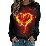 Hekbaep Damen Valentinstag Sweatshirt Liebe Bedrucktes Coole Fluoreszierende Pullover Lässig Lose Damen Langarm T-Shirt Rundhalsausschnitt Jumper Schwarz Pulli 2022 alentinstag Bluse (Rot, S)