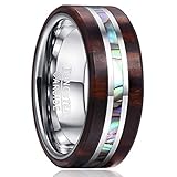 Vakki 8mm Herren Wolfram Carbid Ring Holz und Abalone Shell Inlay für Hochzeit,Verlobung,Alltag und Hobby,Größe 69 (22.0)