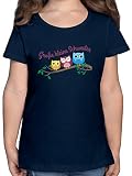 Geschwister Bruder und Schwester - Große kleine Schwester süße Eulen - 128 (7/8 Jahre) - Dunkelblau - kleine Schwester rot - F131K - Mädchen Kinder T-S