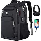 marcello Laptop Rucksäcke mit USB-Ladeanschluss Herren Damen für Arbeit Schule Uni Schulrucksack für Jungen Teenager mit Laptopfach & Anti Diebstahl Tasche (17,3 Zoll Schwarz)