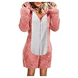 GFGHH Damen Jumpsuit Fleece Einteiler Overall Anzug Flauschig Jumpsuit flauschig und kuschelig weich warm Ganzkörperanzug Pyjama Kurz Schlafanzug Trainingsanzug Hausanzug Mit Kapuze W