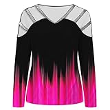 Schulterfrei Oberteil Damen Tshirt Langarmshirt Langarm Gestreift Pulli Hemd mit V-Ausschnitt Schulterfrei Bedruckt Freizeithemd Vintage-Lose Kurzärmliges Pullover T-S