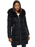 OZONEE Damen Winterjacke Jacke Parka Farbvarianten Warm Winterparka Funktionsparka Wintermantel Lange Regenjacke Kunstfell Gefüttert Outdoor Puffer Jacket Gepolstert O/SW028/1 SCHWARZ L
