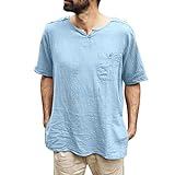 IFOUNDYOU Hemd Herren Reqular Fit Kurzarm Leinenhemd Hawaiihemd Herren Sommer Revers Henley Shirt Hemd Herren Comfort Fit Casual Oberteile mit Taschen Freizeithemd Herren Funky Bequem 2022 S