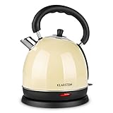 Klarstein Teatime - Wasserkocher, Teekessel, Wasserkessel, 1850-2200 Watt, Klassisches Design, 1,8 Liter Fassungsvermögen, Cool-Touch-Griff, Wasserstandsanzeige, Rostfreier Edelstahl,