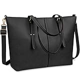 Laptop Damen Handtasche 15,6 Zoll Shopper Handtasche Schwarz Elegant Leder Taschen Große Leichte Elegant Stilvolle Frauen Handtasche für Business/Schule/Eink