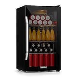 Klarstein Beersafe Onyx - Getränkekühlschrank, 5 Kühlstufen, 42 dB, flexible Metallböden, LED-Licht, Kühlschrank für Flaschen, Glastür mit schwarzem Rahmen, 80 L, F, Onyx