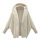 GJKK Plüschmantel Damen Große Größe, Frauen Fleecemantel Lose Warme Button Down Mantel Einfarbig Plüschjacke Casual Kapuzenpullover Winterjacken Teddy-Fleece Langarm Oversize Sweatjacke Outw