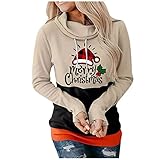 Overdose Damen Tunika Herbst mit Kapuze Freizeit Hoodie Weihnachtsdruck Tops Kapuzenpullover Bluse Blusen Oberteile Loose Hemd Xmas Mode Langarmshirt Merry Christmas Lange Ä
