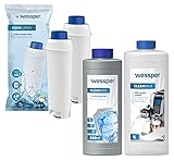 Wessper Rundum-Pflegeset für Kaffeevollautomaten DeLonghi (2x Wasserfilter komp. mit DLSC002, Entkalker 500ml, Milchsystemreiniger 1000ml) Serie EC, ECAM, ESAM, ETAM