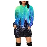 Abendkleid Damen Weihnachtskleid Große Größen Weihnachten Jumperkleid mit Rentier Gedruckt Weihnachten Sweatkleider Abendkleid Xmas Wickelkleid Sexy Slim Minikleid Christmas Partykleid Pulloverk