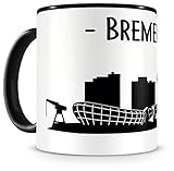 Samunshi® Bremerhaven Skyline Tasse Kaffeetasse Teetasse H:95mm/D:82mm schw
