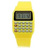 XUSHI Rechner Mode Kinder Silikon Datum Multifunktionskinder Elektronische Rechner Watch (Color : Yellow)