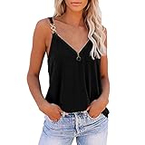 CHENGZI Tank Top Damen Ärmellose Reißverschluss Bluse Sommer Spaghetti Top V-Ausschnitt Elegant Weste Hemdbluse Loose fit T Shirt Ob