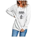 Damenmode niedlicher Katzendruck Langarm T-Shirt Frauen Casual Rundhals Hoodie Sweatshirt Übergroße Kapuze Lange Tunika Pullover Tops Loose Fit Pullover Daily Ladies Teen Girls, Schwarz , XXX-Larg